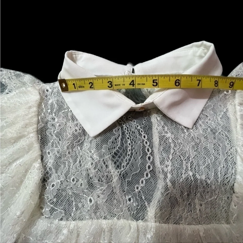 White Lace Blouse Button Collar Long Bell Sleeves